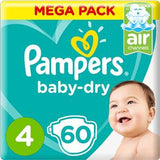 Pampers Baby-Dry Diapers Size 4 Maxi 9-14kg Mega Pack 60's