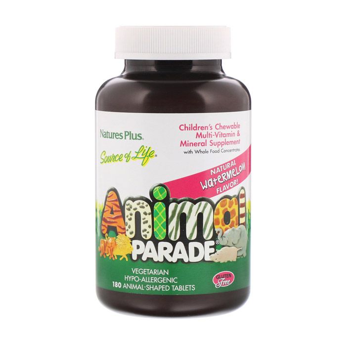Natures Plus Animal Parade Childrens Chewable Multi Vitamin & Minerals Watermelon 180 Tablets